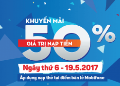 Khuyến mãi Mobifone tặng 50% thẻ nạp ngày 19/5/2017 thứ 6 hằng tuần