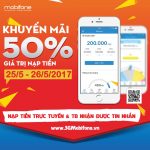 Mobifone khuyến mãi 50% giá trị thẻ nạp trong 2 ngày 25/5, 26/5