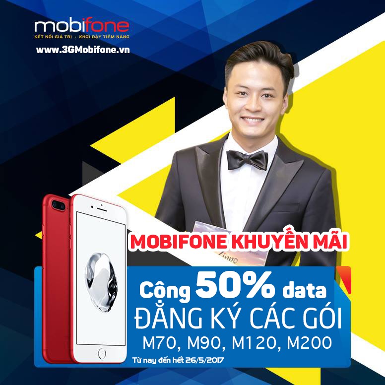 Mobifone khuyến mãi 50% data khi đăng ký gói M70,M90,M120,M200