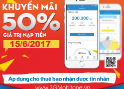 Khuyến mãi Mobifone tặng 50% giá trị thẻ nạp ngày 15/6/2017