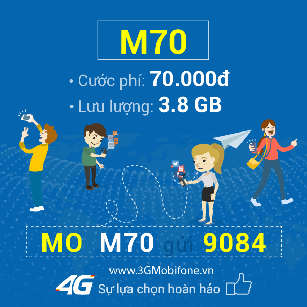Cách đăng ký gói cước M70 Mobifone ưu đãi 3.8GB chỉ 70.000đ