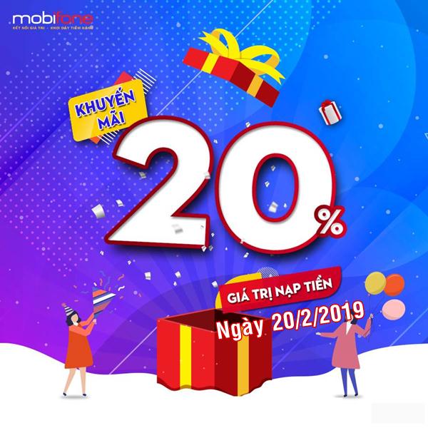 Mobifone khuyến mãi ngày 20/2/2019 tặng 20% giá trị thẻ nạp