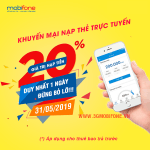 Mobifone khuyến mãi ngày 31/5/2019 tặng 20% thẻ nạp