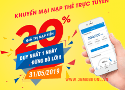 Mobifone khuyến mãi ngày 31/5/2019 tặng 20% thẻ nạp