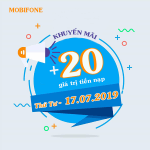 Khuyến mãi Mobifone ngày 17/7/2019 tặng 20% thẻ nạp