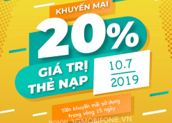 Mobifone khuyến mãi ngày 10/7/2019 tặng 20% thẻ nạp