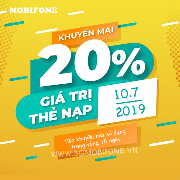 Mobifone khuyến mãi ngày 10/7/2019 tặng 20% thẻ nạp