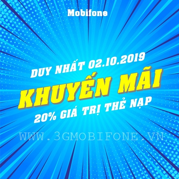 Mobifone khuyến mãi ngày 2/10/2019 ưu đãi 20% thẻ nạp