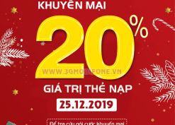 Mobifone khuyến mãi ngày 25/12/2019 tặng 20% thẻ nạp