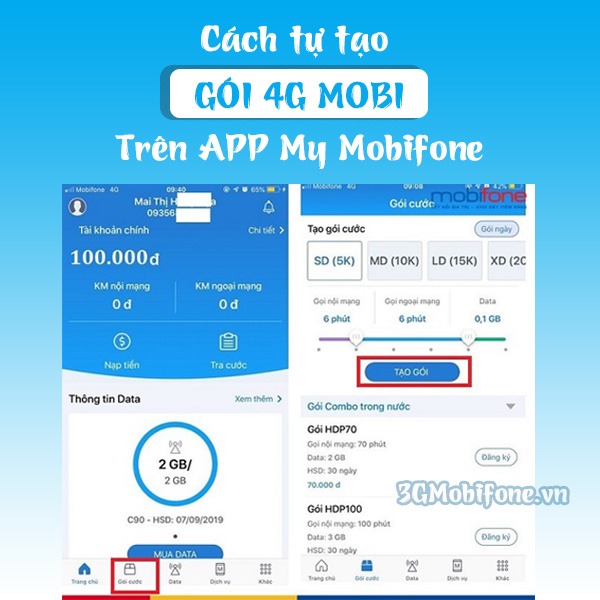 Cách tạo gói cước MobiFone khuyến mãi 4G, gọi thoại trên App My Mobifone
