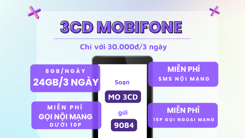 Đăng ký gói cước 3CD Mobifone 24GB data và triệu phút gọi miễn phí 