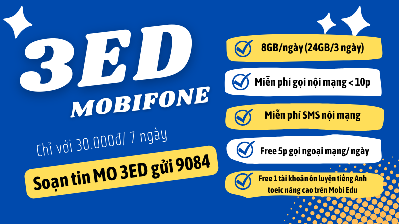 Đăng ký gói cước 3ED Mobifone nhận data và gọi miễn phí 