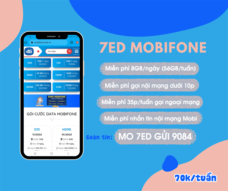 Đăng ký gói cước 7ED Mobifone miễn phí data và gọi thả ga cả tuần 
