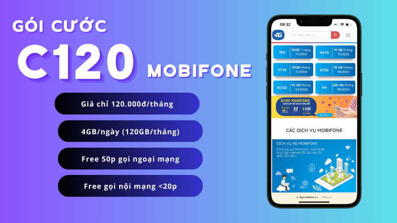 Đăng ký gói cước C120 Mobifone có 120GB data và gọi free cả tháng