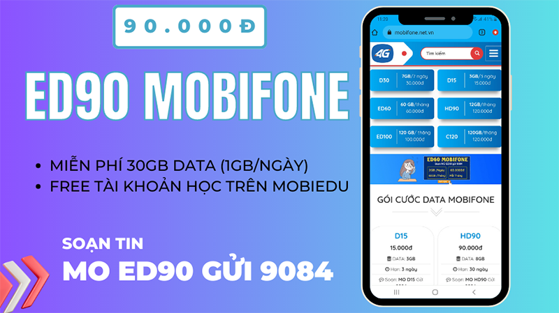 Đăng ký gói ED90 Mobifone ưu đãi data siêu khủng 