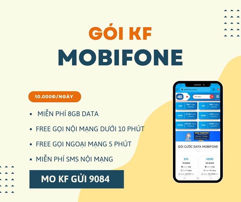 Đăng ký gói cước KF Mobifone 10K 1 ngày có data và gọi miễn phí 