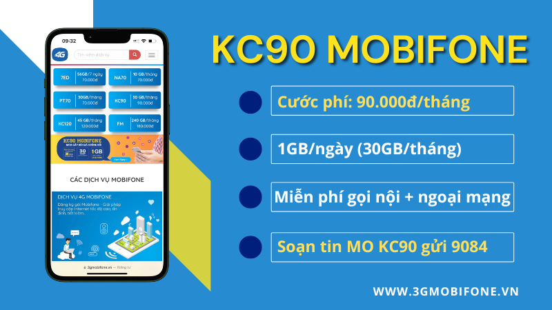 Đăng ký gói cước KC90 Mobifone 30GB data và gọi free cả tháng 