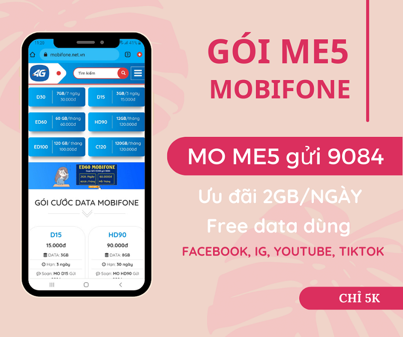 Đăng ký gói cước ME5 Mobifone có data dùng suốt 24 giờ 