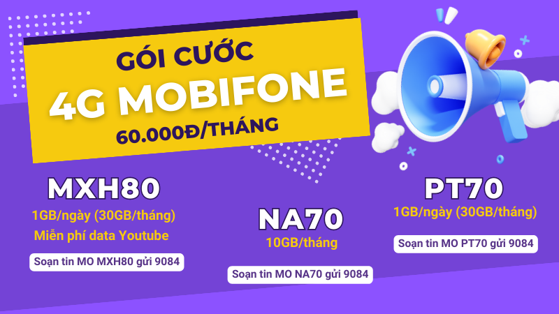 Đăng ký gói cước Mobifone 60K/tháng ưu đãi data khủng 