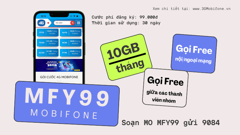 Đăng ký gói cước MFY99 Mobifone rinh data và gọi dùng cả tháng 