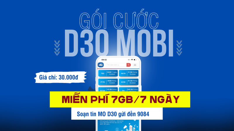 Đăng ký gói D30 Mobifone truy cập mạng cả tuần