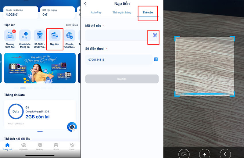 Cách nạp tiền Mobifone bằng mã QR