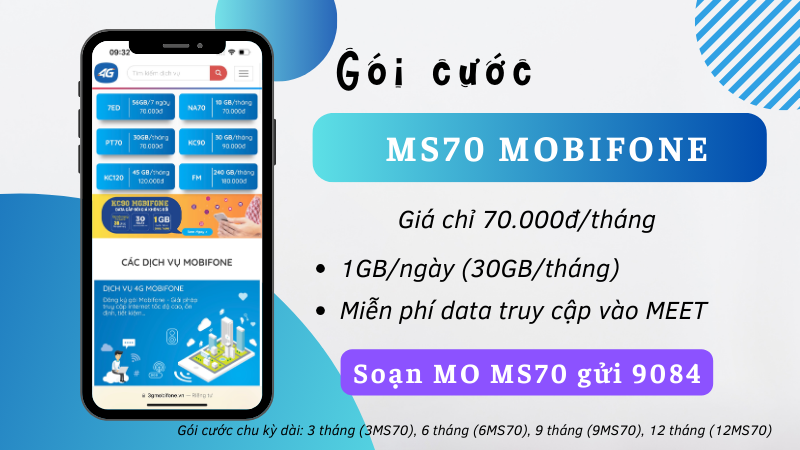 Đăng ký gói cước MS70 Mobifone có ngay 30GB data dùng 30 ngày 