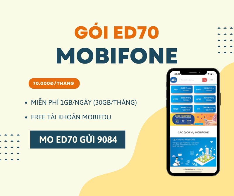 Đăng ký gói cước ED70 Mobifone có data dùng thả ga cả tháng 