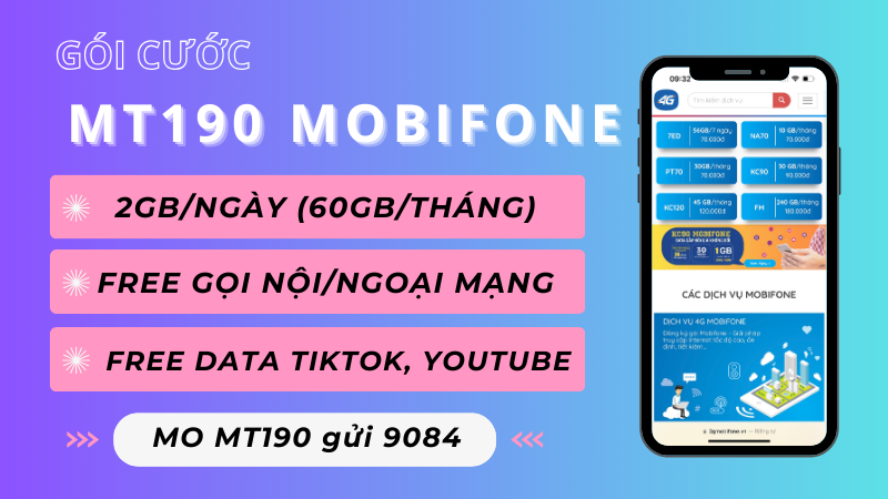 Đăng ký gói cước MT190 Mobifone nhận 60GB và gọi free thả ga 