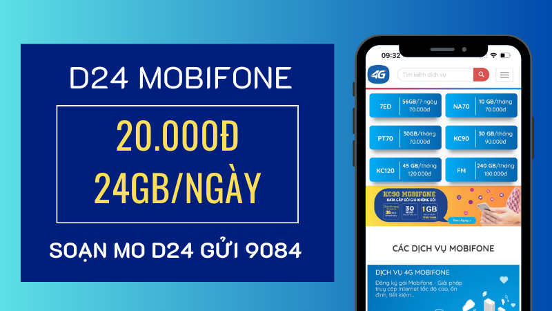 Cách đăng ký gói cước D24 Mobifone nhận 24GB data dùng 1 ngày 