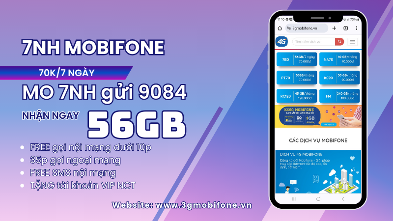 Đăng ký gói 7NH Mobifone có ngay 56GB, Free gọi thoại