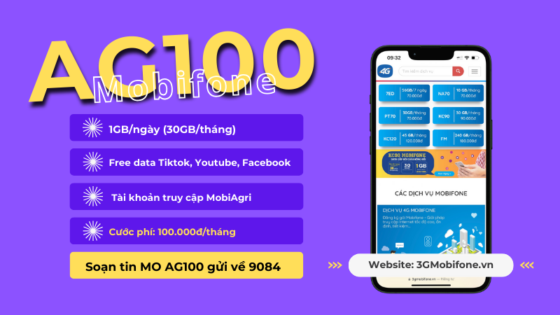 Đăng ký gói cước AG100 Mobifone data siêu khủng 