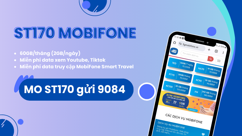 Đăng ký gói ST170 Mobifone có ngay 60GB, miễn phí data Tiktok, Youtube