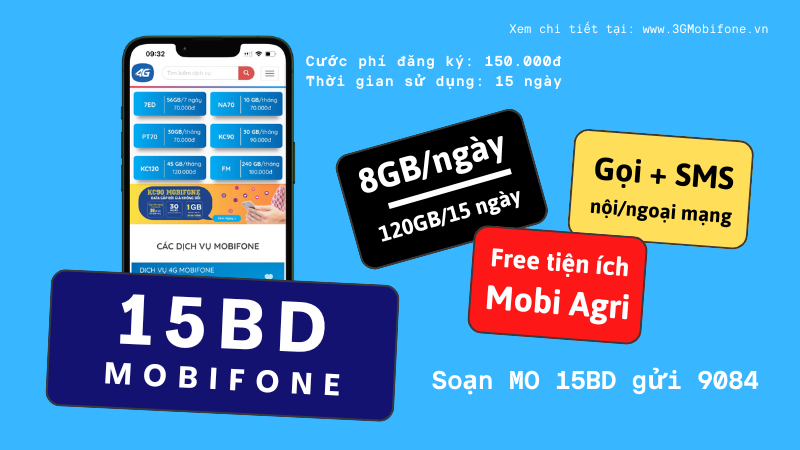 Đăng ký gói cước 15BD Mobifone nhận data, gọi, sms dùng 15 ngày 