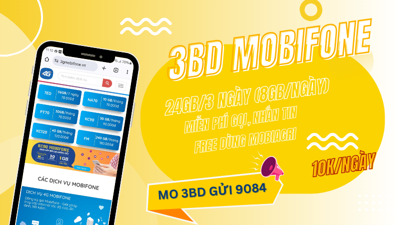 Đăng ký gói 3BD Mobifone ưu đãi 24GB, miễn phí gọi