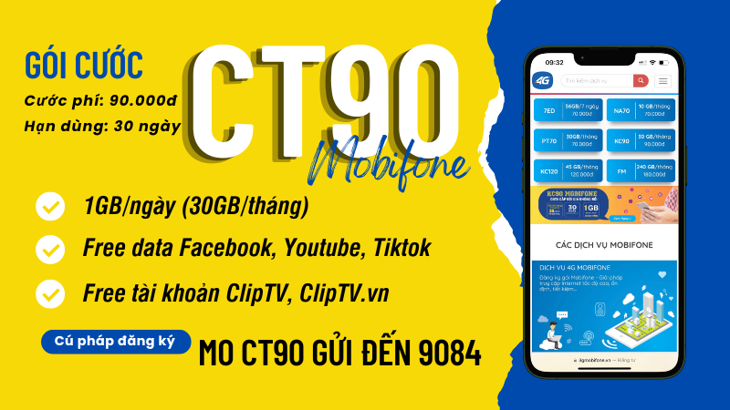 Đăng ký gói cước CT90 Mobifone có data khủng dùng cả tháng