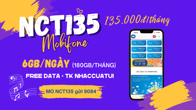 Đăng ký gói cước NCT135 Mobifone rinh data khủng và tiện ích Nhaccuatui thả ga 