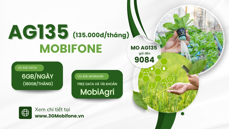 Đăng ký gói cước AG135 Mobifone nhận 180GB data và truy cập MobiAgri