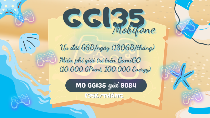 Đăng ký gói GG135 Mobifone ưu đãi 180GB, miễn phí GamiGO