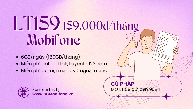 Đăng ký gói cước LT159 Mobifone miễn phí siêu data và gọi thả ga 30 ngày 