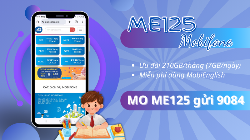 Đăng ký gói ME125 Mobifone nhận ngay 180GB, miễn phí MobiEnglish