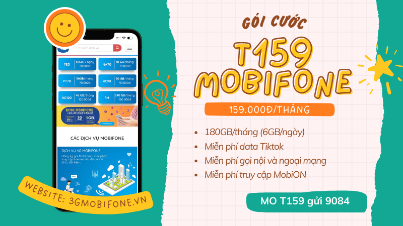 Cách đăng ký gói cước T159 Mobifone khuyến mãi 180GB, Tiktok và gọi