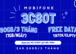 Đăng ký gói cước 3C80T Mobifone 90GB/3 tháng, Free data Tiktok và ClipTV