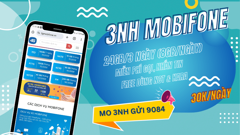 Đăng ký gói 3NH Mobifone ưu đãi 24GB, miễn phí gọi, nhắn tin và nhiều tiện ích