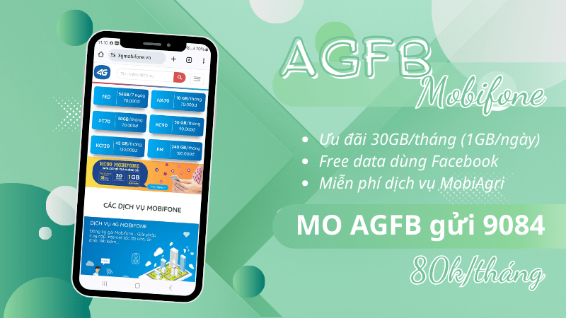 Đăng ký gói cước AGFB Mobifone miễn phí 1GB/ngày, Free dùng Facebook, MobiAgri