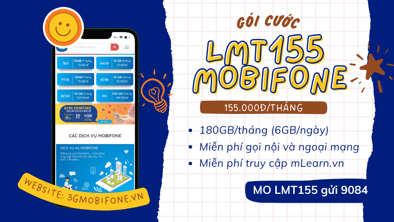 Đăng ký gói cước LMT155 Mobifone có 180GB/tháng và gọi thoại 30 ngày 