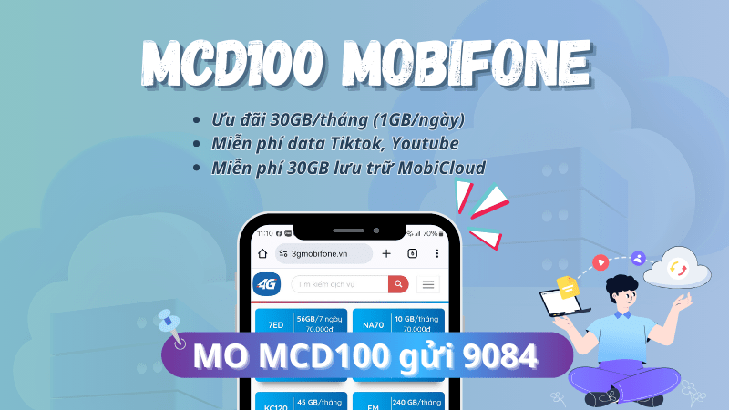 Đăng ký gói MCD100 Mobifone ưu đãi 30GB, miễn phí dùng Tiktok, Youtube