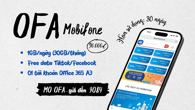 Đăng ký gói cước OFA Mobifone có 30GB/tháng, miễn phí data Tiktok và Facebook