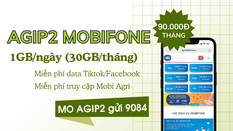 Đăng ký gói cước AGIP2 Mobifone có 30GB/tháng, Free data Tiktok và Facebook