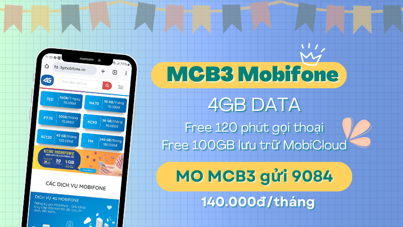 Đăng ký gói MCB3 Mobifone nhận 4GB, miễn phí gọi và lưu trữ MobiCloud